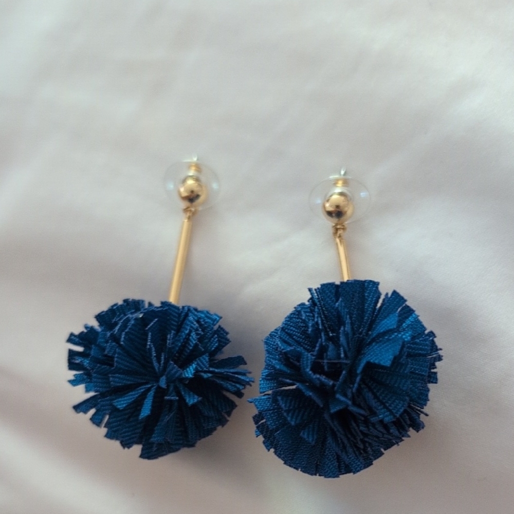 Elegant Blue Pom-Pom Earrings
